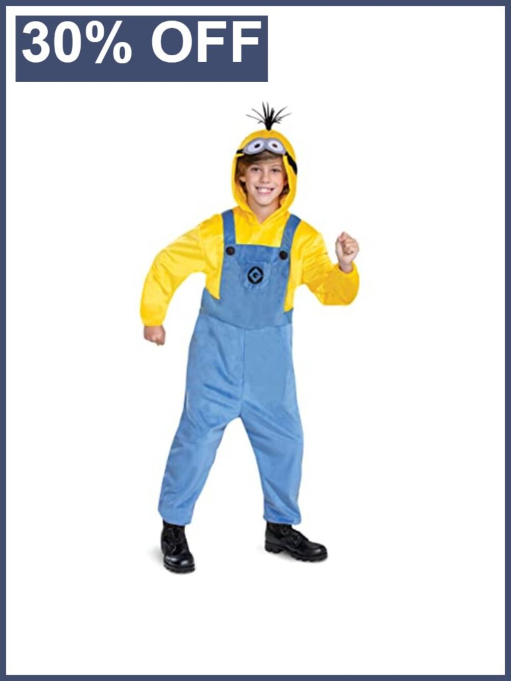 Kevin Minion Costume Kids Large Hooded Jumpsuit Faux Overalls Halloween Outfit